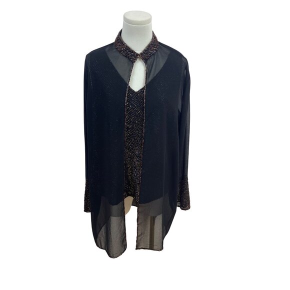 Jkara Black & Gold Sleeveless Top With Sheer Long Sleeve Jacket Set Size 14 - Picture 1 of 13